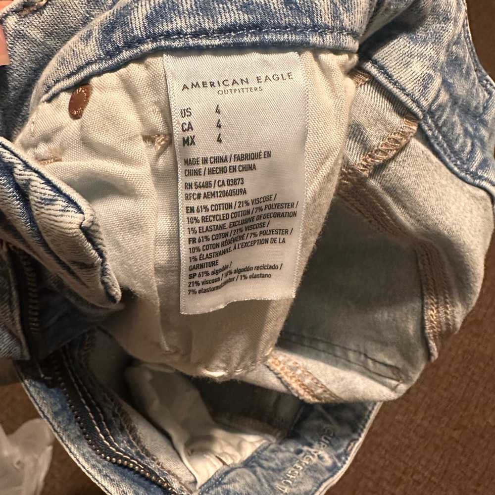 American Eagle Blue Distressed Jean Shorts High-Waisted - Picture 3 of 3